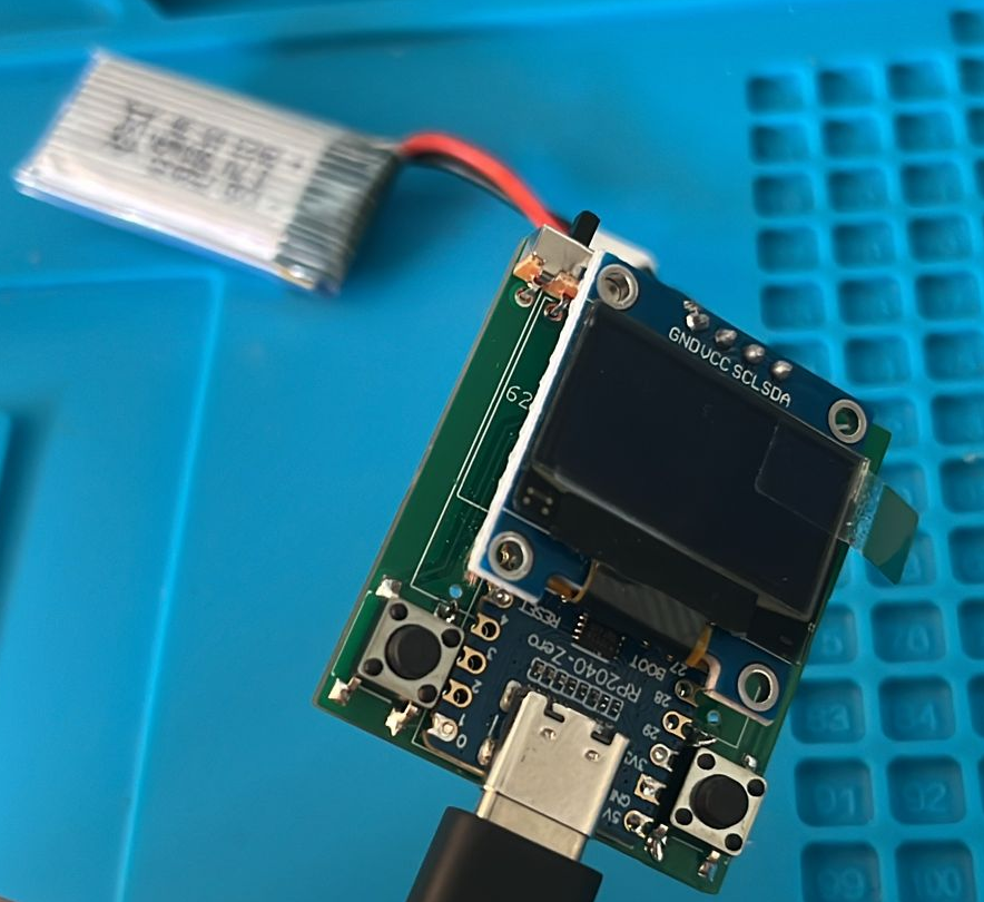 Physical prototype of the v1 padelscore with the RP2040 MCU module on top.